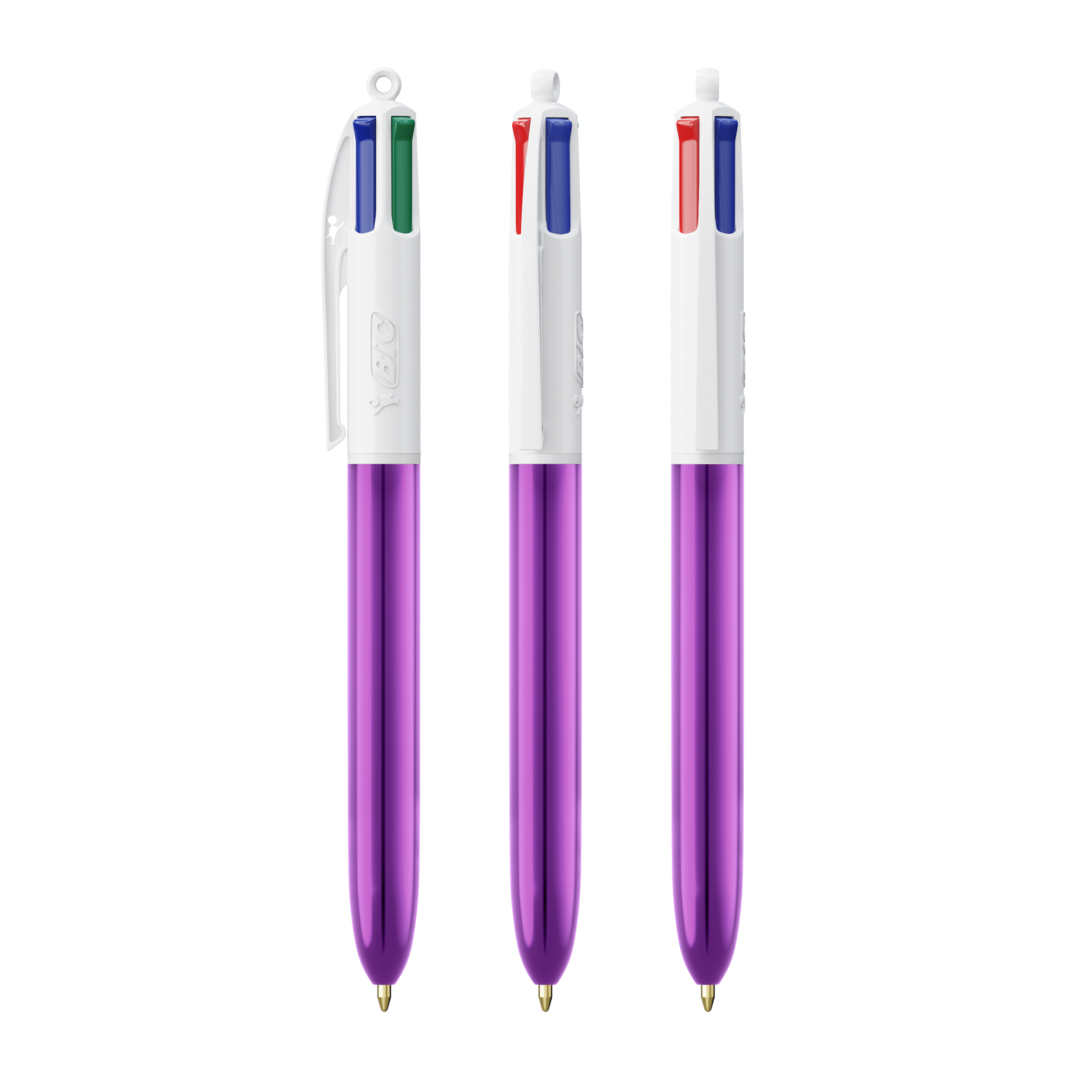 Stylo bille 4 couleurs promotionnel BIC® Shine Blanc - Violet Metallique